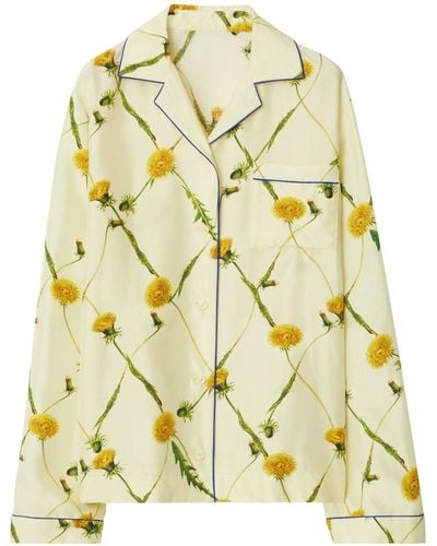 Burberry Dandelion-print Silk Pyjama Shirt - Yellow