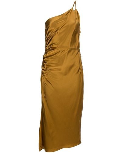 Michelle Mason Gathered-detail Silk Dress - Metallic