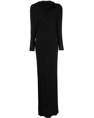 Saint Laurent Long-sleeve Hooded Gown - Black