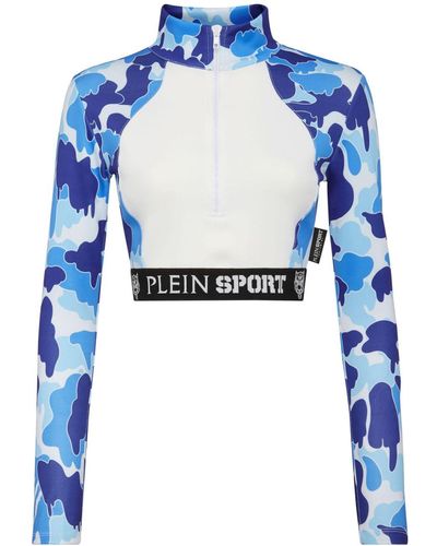 Philipp Plein Cropped Zip-up Sweatshirt - Blue