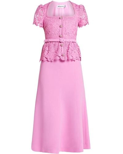 Self-Portrait Floral-lace Belted Midi Dress - Pink