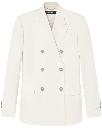 Versace Double-breasted Wool Blazer - Natural