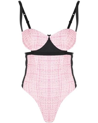 Gcds Sequin-embellished Tweed Bodysuit - Pink