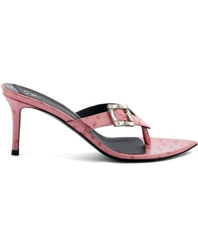 Giuseppe Zanotti Naomee 70mm Crystal-buckle Ostrich-effect Mules - Pink