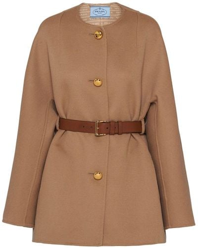 Prada Wool-silk Belted Coat - Brown