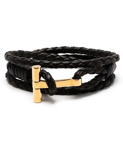 Tom Ford Black Woven Leather Bracelet - Men's - Calf Leather