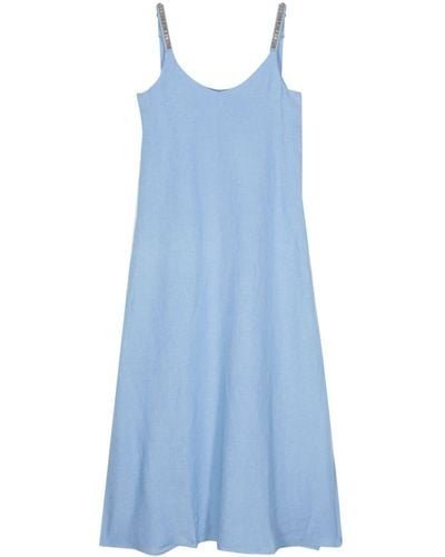 120% Lino Rhinestone-embellished Midi Dress - Blue