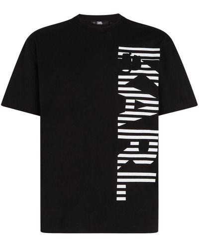Karl Lagerfeld Vertical-logo Organic-cotton T-shirt - Black