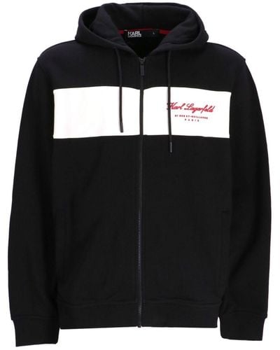 Karl Lagerfeld Logo-embroidered Striped Zipped Hoodie - Black