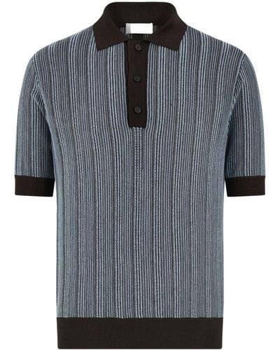 Ferragamo Striped Intarsia-knit Polo Shirt - Grey