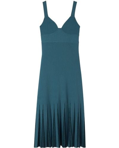 St. John Pleated Knitted Midi Dress - Blue