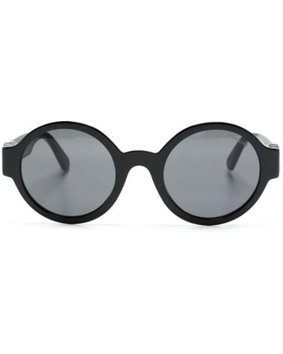 Moncler Runde Sonnenbrille mit Logo-Schild - Schwarz