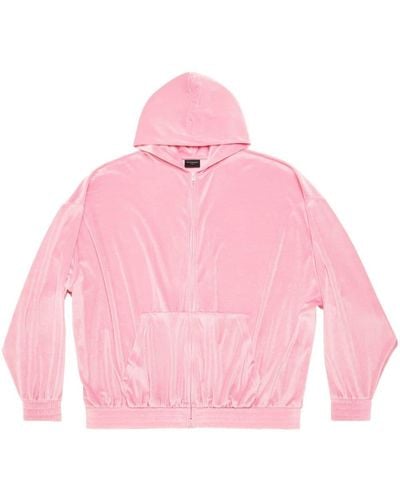 Balenciaga Logo-embellished Velvet Hoodie - Pink