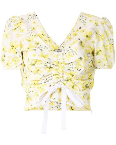 Isolda Gathered Floral-print Top - Yellow