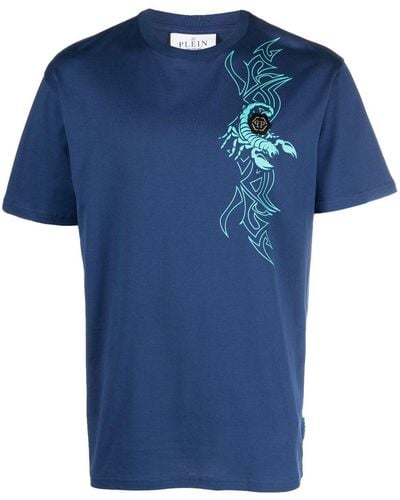 Philipp Plein T-shirt à patch logo SS Chrome - Bleu