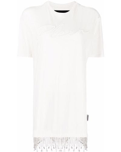 Philipp Plein Crystal Fringe T-shirt Dress - White