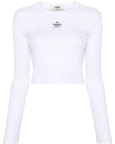 Fendi T-shirt nervuré à logo brodé - Blanc