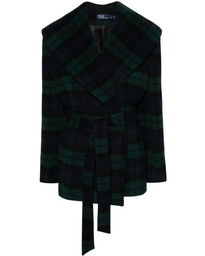 Polo Ralph Lauren Karierter Mantel mit Gürtel - Schwarz