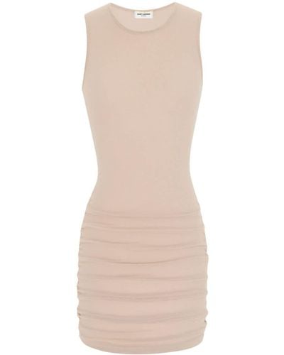 Saint Laurent Stretch Tulle Short Dress - Natural