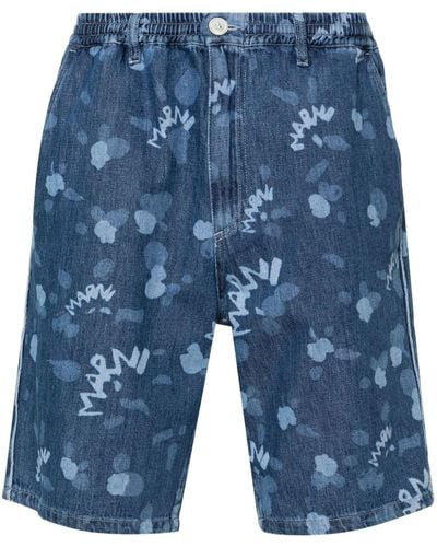 Marni Jeans-Shorts mit durchgehendem Logo-Print - Blau