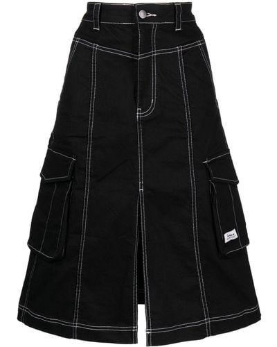 Izzue Contrast-stitching A-line Midi Skirt - Black