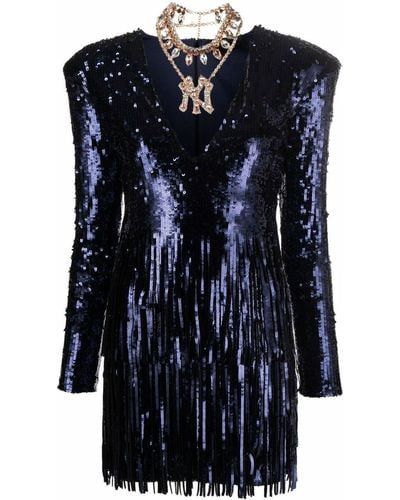 Philipp Plein Sequin-embellished V-neck Mini Dress - Blue