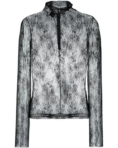 Pinko Lace-detailing Semi-sheer Top - Gray