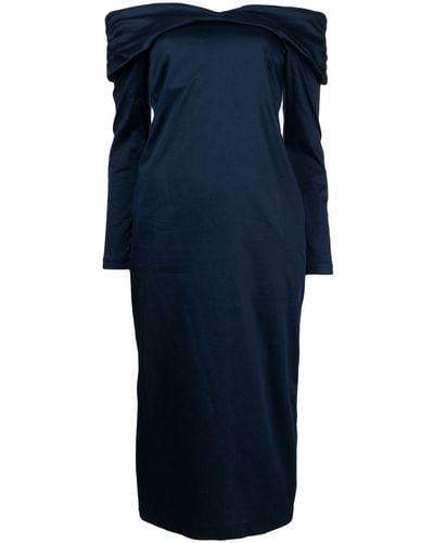 Kika Vargas Off-shoulder Long-sleeve Midi Dress - Blue