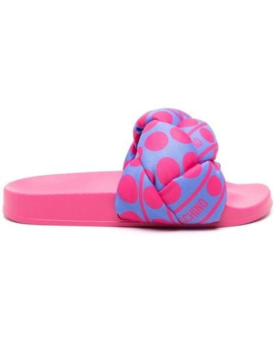 Love Moschino Polka Dot-print Braided Slides - Pink