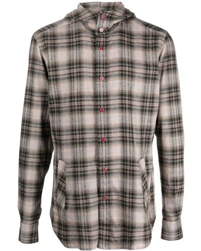 Kiton Check-print Hooded Shirt - Grey