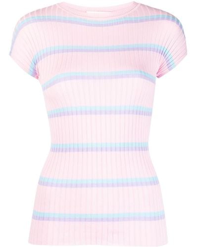 Sportmax Striped Ribbed-knit Cotton T-shirt - Pink
