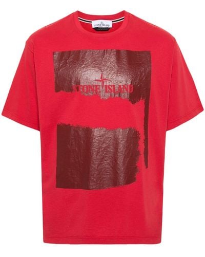 Stone Island T-shirt en coton à logo imprimé - Rouge