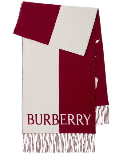 Burberry Edk Knight-motif Fringed-edge Scarf - Red