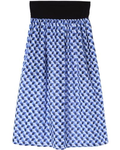 agnès b. Geometric-pattern Print Cotton Skirt - Blue