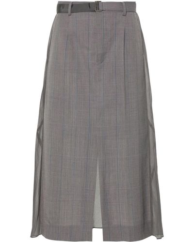 Sacai Checked Pleated Midi Skirt - Grey