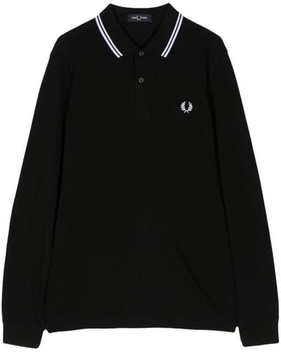 Fred Perry Logo-embroidered Cotton Polo Shirt - Zwart
