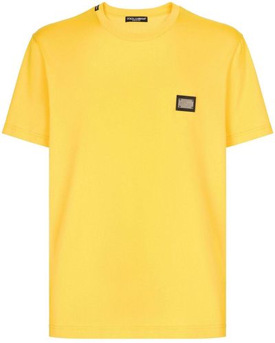Dolce & Gabbana T-shirt With Logo Plaque - Yellow