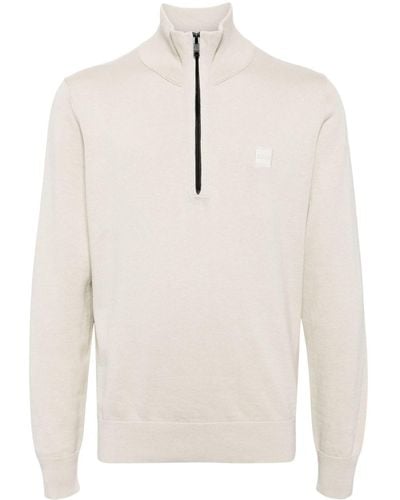 BOSS Half-zip Cotton-cashmere Sweater - White