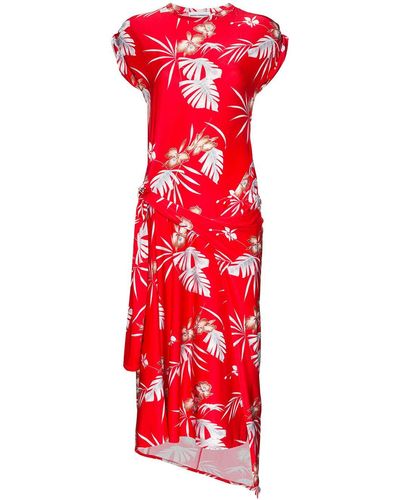 Rabanne Vestido midi asimétrico con estampado hawaiano - Rojo