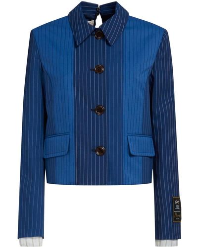 Marni Pinstripe-pattern Virgin Wool Jacket - Blue
