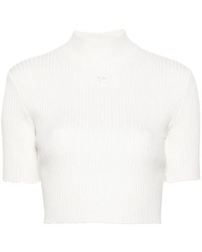 Courreges Mock-neck Ribbed Top - White