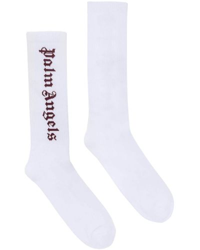 Palm Angels Intardia-knit Logo Calf Socks - White