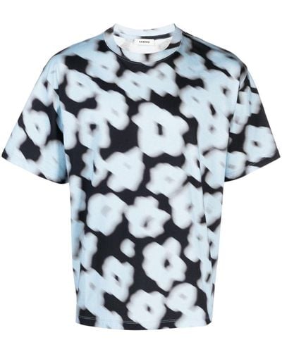 Sandro T-Shirt mit Blurry Flowers-Print - Blau