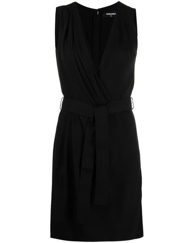 DSquared² Belted Silk-crepe Dress - Black