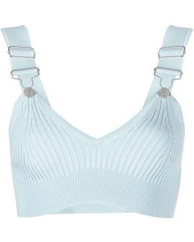 Moschino Jeans Buckle-straps Ribbed Cropped Top - Blue