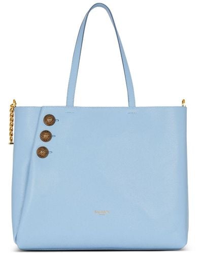 Balmain Emblème Leather Shoulder Bag - Blue