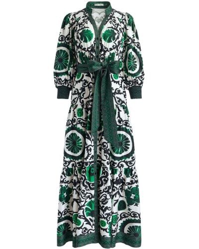 Alice + Olivia Cora Printed Stretch-Cotton Maxi Shirt Dress - Green