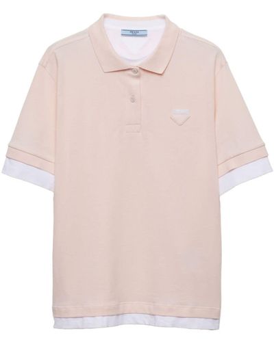 Prada Logo-patch Silk Polo Shirt - Pink