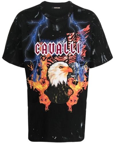 Roberto Cavalli Eagle Logo-print Cotton T-shirt - Black