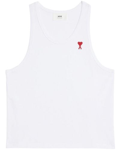 Ami Paris Camiseta de tirantes con logo bordado en el pecho - Blanco